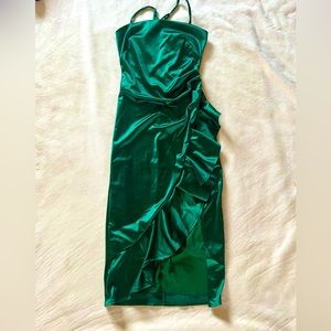 Midi Emerald Ruffle Slit Dress